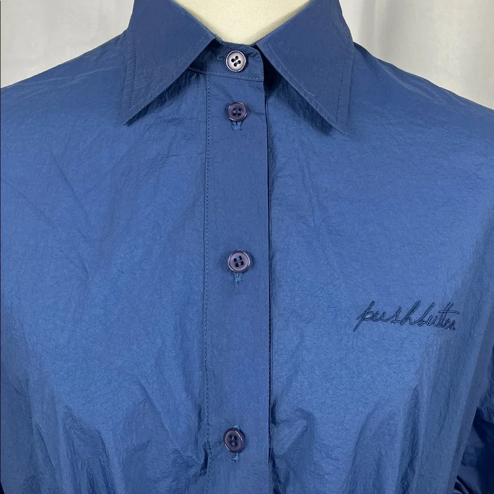 PUSHBUTTON Blue Striped Nylon Blouse. - Picture 5 of 9